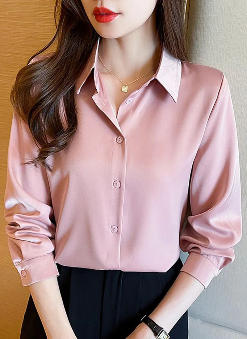 YUNIQEE Pink Casual Long Sleeves Solid Shirts