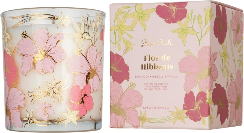 Rizos Curls Flor de Hibiscus Candle, Soothing Aromatherapy, Coconut & Soy Wax, Clean Burning, 50 Hour Burn Time, Vegan and Cruelty Free