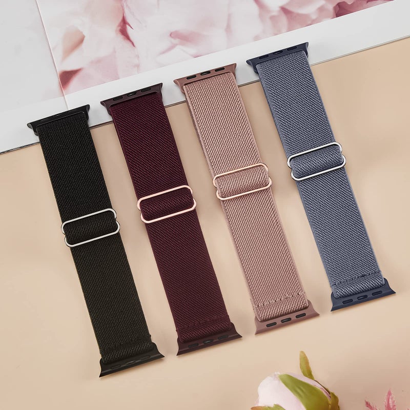 CCnutri Stretchy Nylon Solo Loop Bands Compatible with Apple Watch 38mm 40mm 41mm 42mm 44mm 45mm 49mm, Sport Elastic Wristbands Women Men Straps for iWatch Series 9/8/7/6/5/4/3/2/1/SE/Ultra/Ultra 2, 4 Pack - Image 4