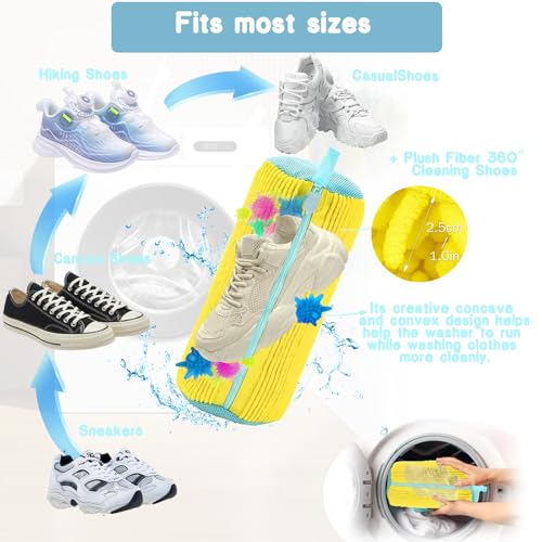 Mowtential Shoe Washing Machine Bag（2 Pack）- Reusable Shoe Washing Machine Bag, With 2 Drying Racks 12 Cleaning Ball, Sneaker Tennis Cleaner Kit, Quick Clean for Busy Families-Yellow - Image 4