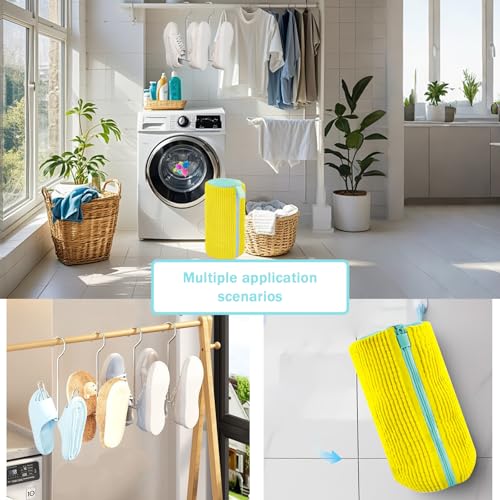 Mowtential Shoe Washing Machine Bag（2 Pack）- Reusable Shoe Washing Machine Bag, With 2 Drying Racks 12 Cleaning Ball, Sneaker Tennis Cleaner Kit, Quick Clean for Busy Families-Yellow - Image 3