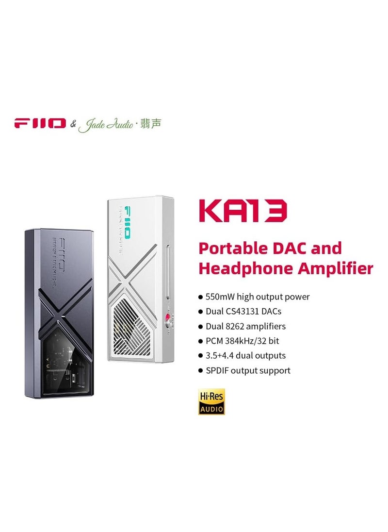 FiiO - FiiO/JadeAudio KA13 Portable DAC Dongle, USB-C Adapter, 3.5mm and 4.4mm Outputs Compatible with Android/iOS System/PC/Music Players, PCM 384kHz/32bit | DSD256 550mW high Power (Black) - Image 1