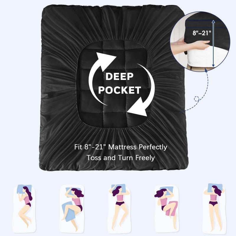 CYMULA Short Queen Mattress Topper, Cooling Bed Mattress Topper, Thick Mattress Pad Cover Pillow Top Mattress Topper, Black Plush Down Alternative Fill - Image 5