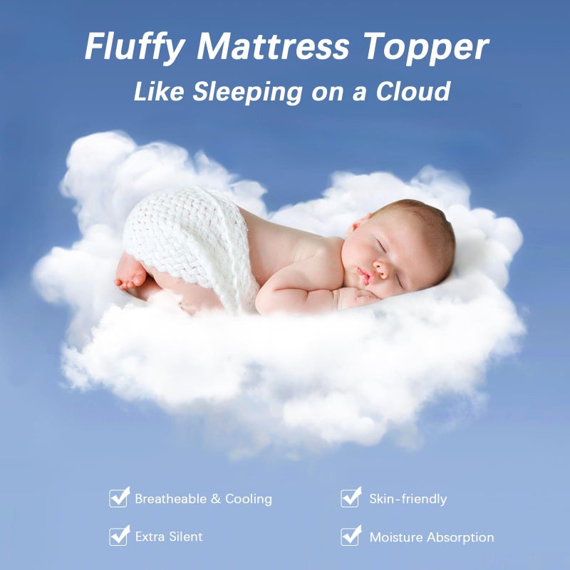 CYMULA Short Queen Mattress Topper, Cooling Bed Mattress Topper, Thick Mattress Pad Cover Pillow Top Mattress Topper, Black Plush Down Alternative Fill - Image 3