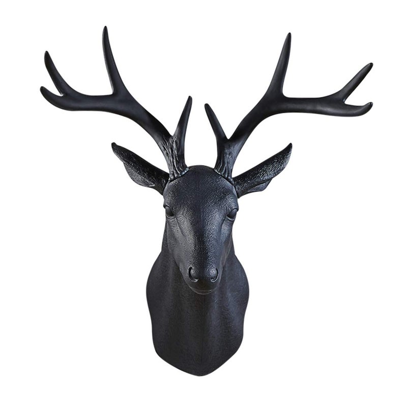 Notakia 20 Inch Large Wall Charmers Faux Deer Head Taxidermy  Handmade Farmhouse Rustic Wall Decor With Antlers Black