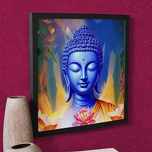 Ritwika's Artwork of Lord Buddha Meditation With Lotus Flower Multi Effective Painting with Frame | Perfect For Home and Office Decor | Size 13.5 x 13.5 Inch, Set of 1 (Multi Colour) - Image 2