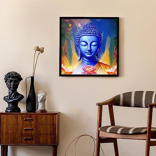 Ritwika's Artwork of Lord Buddha Meditation With Lotus Flower Multi Effective Painting with Frame | Perfect For Home and Office Decor | Size 13.5 x 13.5 Inch, Set of 1 (Multi Colour) - Image 4