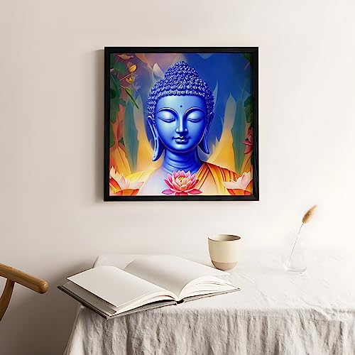 Ritwika's Artwork of Lord Buddha Meditation With Lotus Flower Multi Effective Painting with Frame | Perfect For Home and Office Decor | Size 13.5 x 13.5 Inch, Set of 1 (Multi Colour) - Image 5