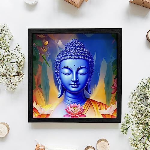 Ritwika's Artwork of Lord Buddha Meditation With Lotus Flower Multi Effective Painting with Frame | Perfect For Home and Office Decor | Size 13.5 x 13.5 Inch, Set of 1 (Multi Colour) - Image 3