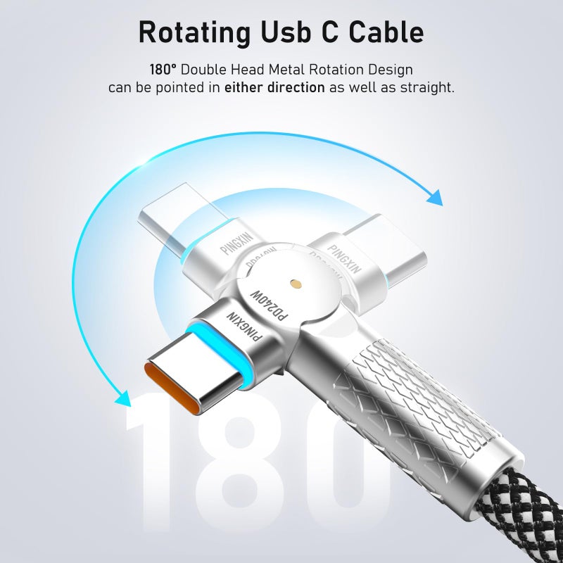 PINGXIN USB C to USB C Cable 6.6ft 240W, 180Â°Rotating USB C Cable Braided Type C Charger Cable Fast Charge for iPhone 16/16Pro/16Plus/16ProMax,MacBook Air,iPad Pro,Pixel,Samsung Galaxy S23/S24 Ultra-Black - Image 2
