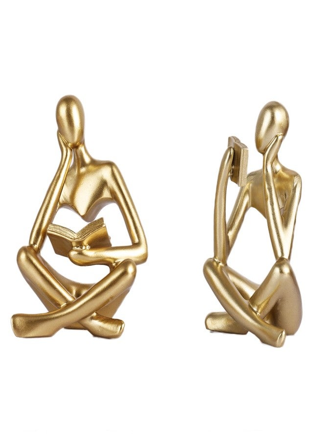 SHENGTIAN Gold Reading Women Statue, Thinker Sculptures, Abstract Art Ornament, Modern Aesthetic Figurine Decoration, Suitable for Home Living Room Bedroom Office Shelf Table Desk Bookshelf Decor (Gold) - Image 1