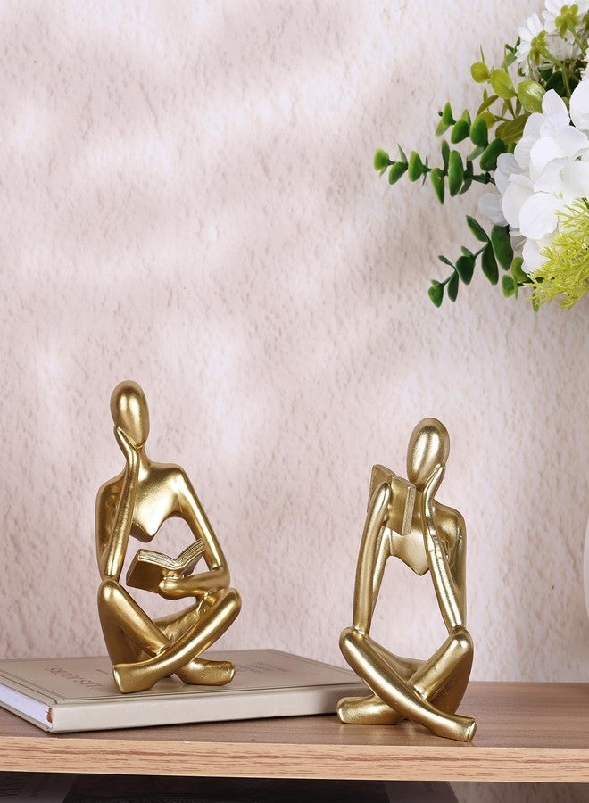 SHENGTIAN Gold Reading Women Statue, Thinker Sculptures, Abstract Art Ornament, Modern Aesthetic Figurine Decoration, Suitable for Home Living Room Bedroom Office Shelf Table Desk Bookshelf Decor (Gold) - Image 2
