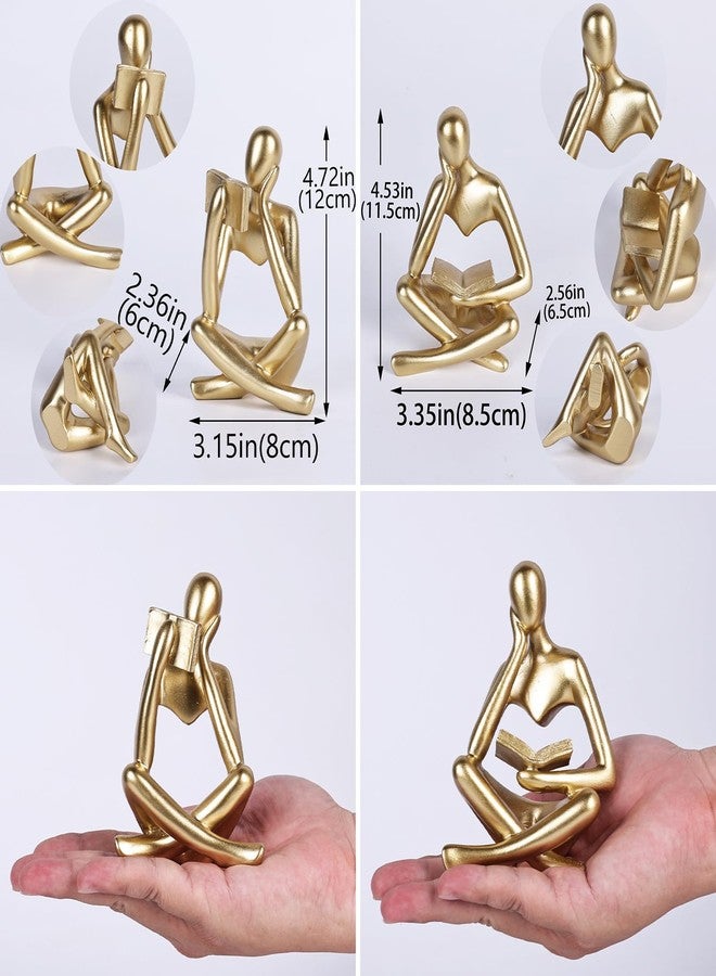 SHENGTIAN Gold Reading Women Statue, Thinker Sculptures, Abstract Art Ornament, Modern Aesthetic Figurine Decoration, Suitable for Home Living Room Bedroom Office Shelf Table Desk Bookshelf Decor (Gold) - Image 3