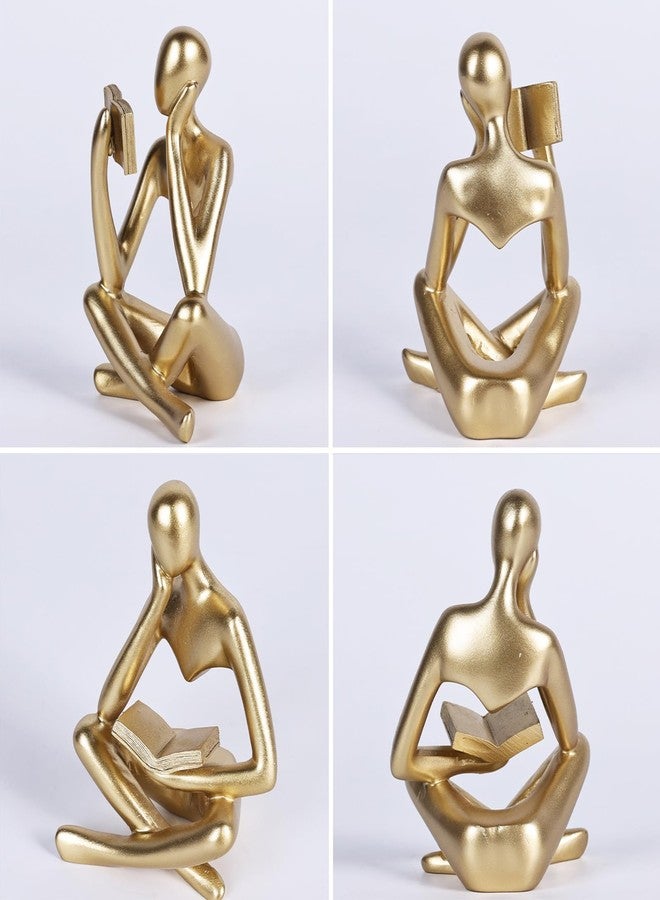 SHENGTIAN Gold Reading Women Statue, Thinker Sculptures, Abstract Art Ornament, Modern Aesthetic Figurine Decoration, Suitable for Home Living Room Bedroom Office Shelf Table Desk Bookshelf Decor (Gold) - Image 4