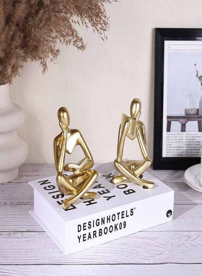 SHENGTIAN Gold Reading Women Statue, Thinker Sculptures, Abstract Art Ornament, Modern Aesthetic Figurine Decoration, Suitable for Home Living Room Bedroom Office Shelf Table Desk Bookshelf Decor (Gold) - Image 5