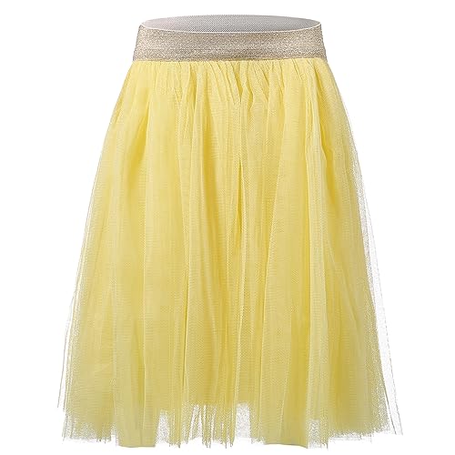 elamccor Toddler Baby Girl's Tutu A Line Knee Length Tulle Layered Long Party Skirt for Little Big Girls 1T-16T Yellow - Image 1