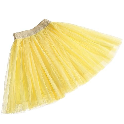 elamccor Toddler Baby Girl's Tutu A Line Knee Length Tulle Layered Long Party Skirt for Little Big Girls 1T-16T Yellow - Image 3