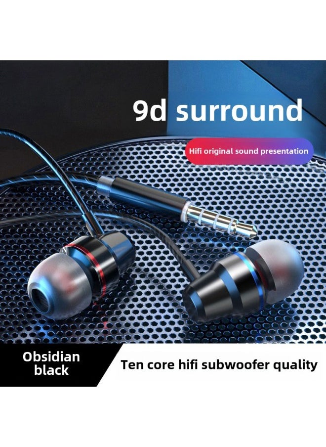 Generic Headphones Wired High Quality Suitable For Vivo Huawei Oppo Xiaomi Apple Mobile Phone Round Hole Type-C Semi-in-ear-Color:Model With Mic Alloy [3.5mm Black - Two Pack]  - Image 1