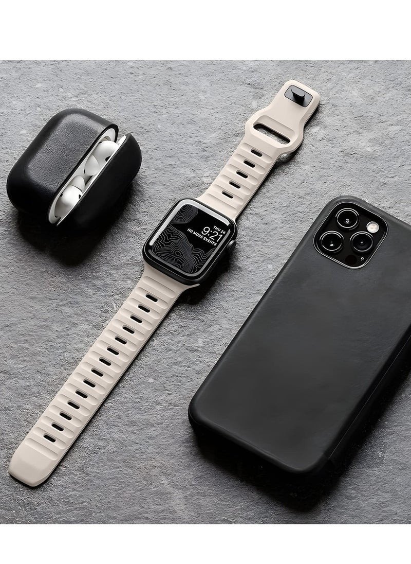 Generic - Compatible with Apple Watch Band 38mm 40mm 41mm 42mmBands for Men Women, Unique Rugged Design Silicone Wristband Strap for iWatch Series 10/9/8/7/6/5/4/3/2/1/SE 2/1 Starlight - Image 1
