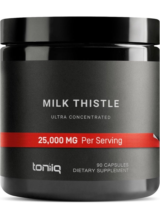 Toniiq Toniiq 25,000mg 50x Concentrated Milk Thistle Extract - Milk Thistle 500mg Per Serving - 80% Silymarin - Bioavailable Silymarin Milk Thistle Supplement Capsules - 90 Vegetarian Caps  - Image 1