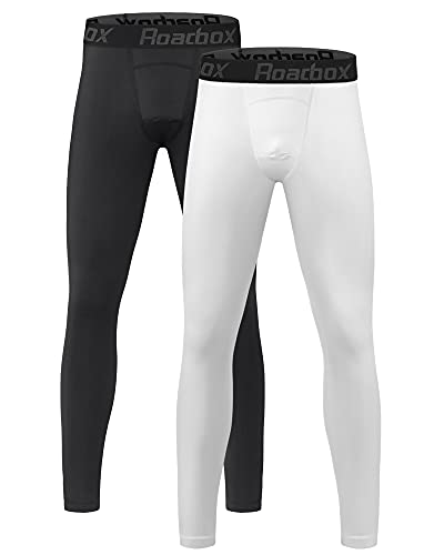 Roadbox 2 Pack Boys Compression Pants Leggings Base Layer Underwear Youth Quick Dry Spandex Tights Running Football Blackwhite - Image 1