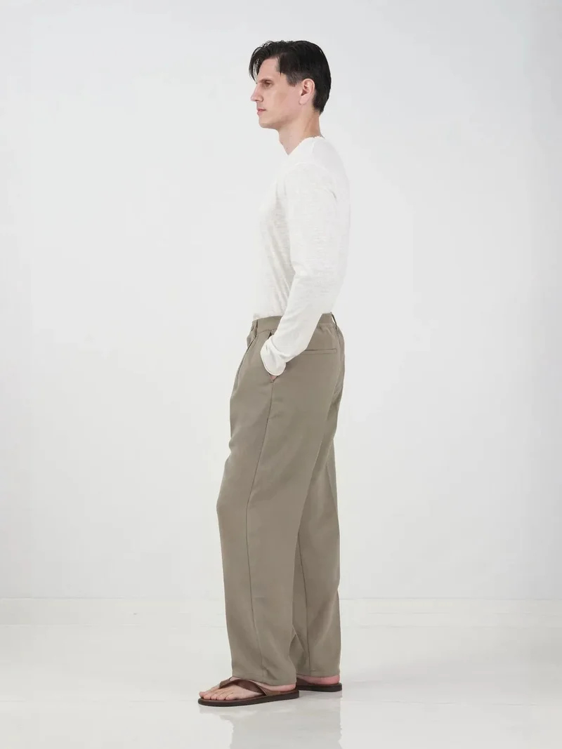 Giesto Khaki Green GIESTO High Waist Pleated Tailored Trousers for Men | Best Price UAE