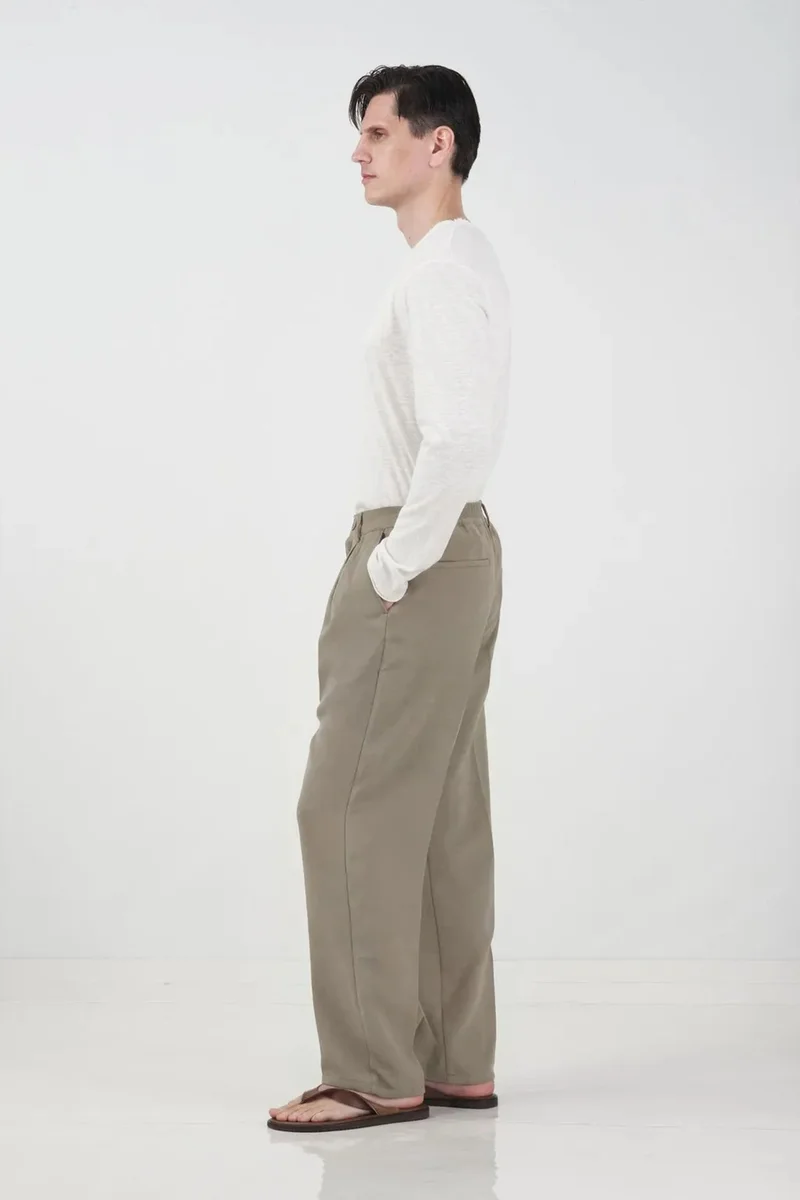 Giesto Khaki Green GIESTO High Waist Pleated Tailored Trousers for Men | Best Price UAE