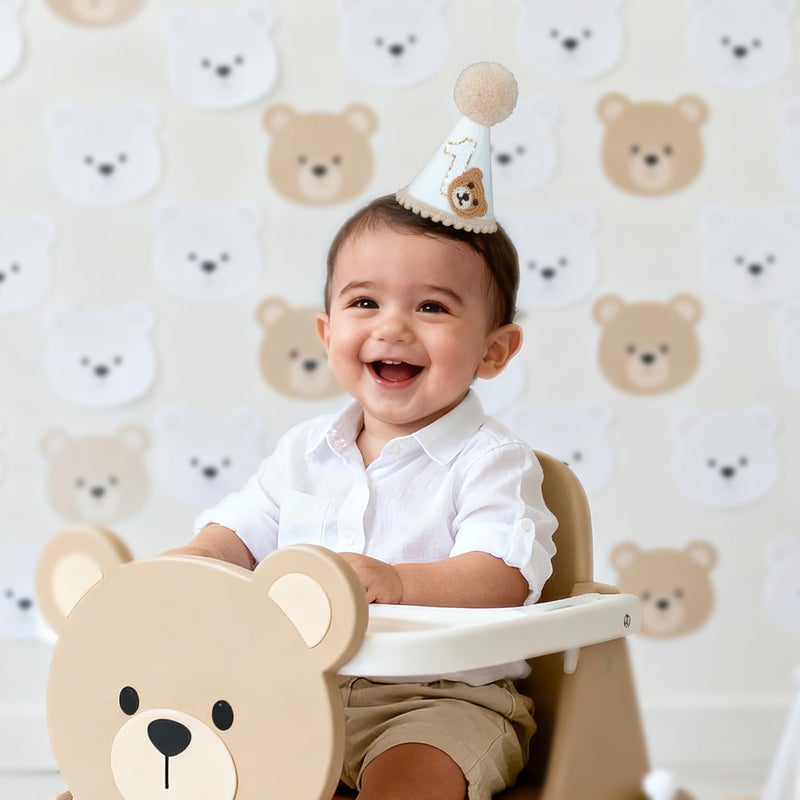 Ereniko Bear First Birthday Hat For Baby Boys/Girls White And Khaki One Year Old Felt Cone Hat 1st Happy Birthday Hats Party Decorations Photo Props - Image 5