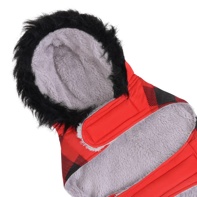 HDE Dog Puffer Jacket Fleece Lined Warm Dog Parka Winter Coat with Harness Hole Buffalo Plaid - L - Image 4