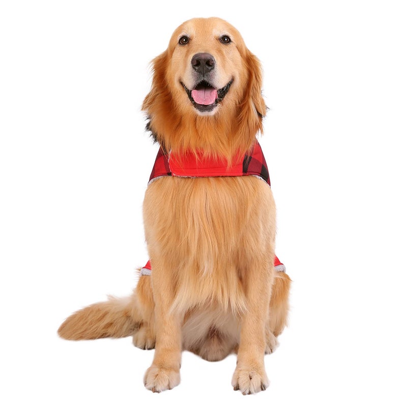 HDE Dog Puffer Jacket Fleece Lined Warm Dog Parka Winter Coat with Harness Hole Buffalo Plaid - L - Image 2