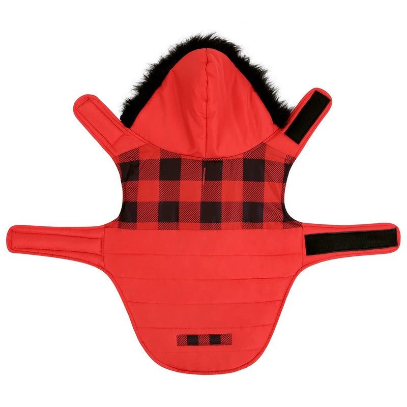 HDE Dog Puffer Jacket Fleece Lined Warm Dog Parka Winter Coat with Harness Hole Buffalo Plaid - L - Image 5