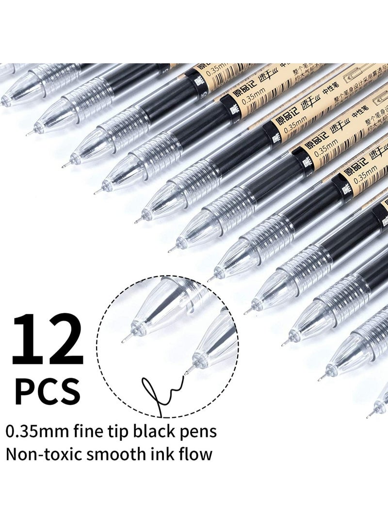 Oasisgalore 12 Pcs Black Gel Ink Pens Set，0.35mm Quick-Drying Ballpoint Pens for Home, School Writing and Journaling  - Image 2