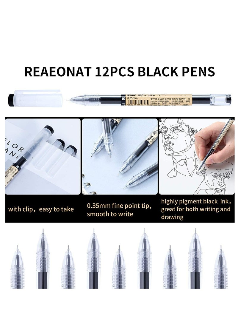 Oasisgalore 12 Pcs Black Gel Ink Pens Set，0.35mm Quick-Drying Ballpoint Pens for Home, School Writing and Journaling  - Image 3