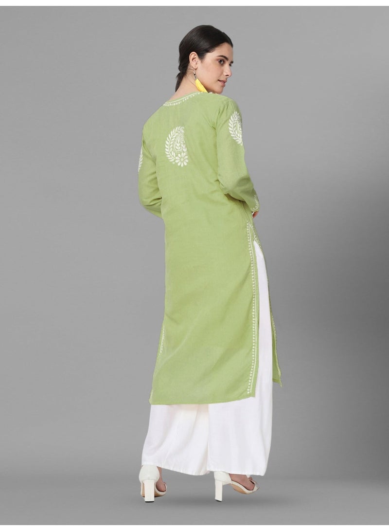 Alaya Hand Embroidered Chikankari Cotton Straight Kurta-AL3561 - Image 4