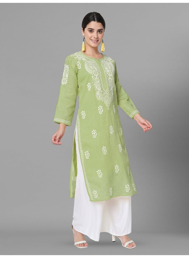 Alaya Hand Embroidered Chikankari Cotton Straight Kurta-AL3561 - Image 5