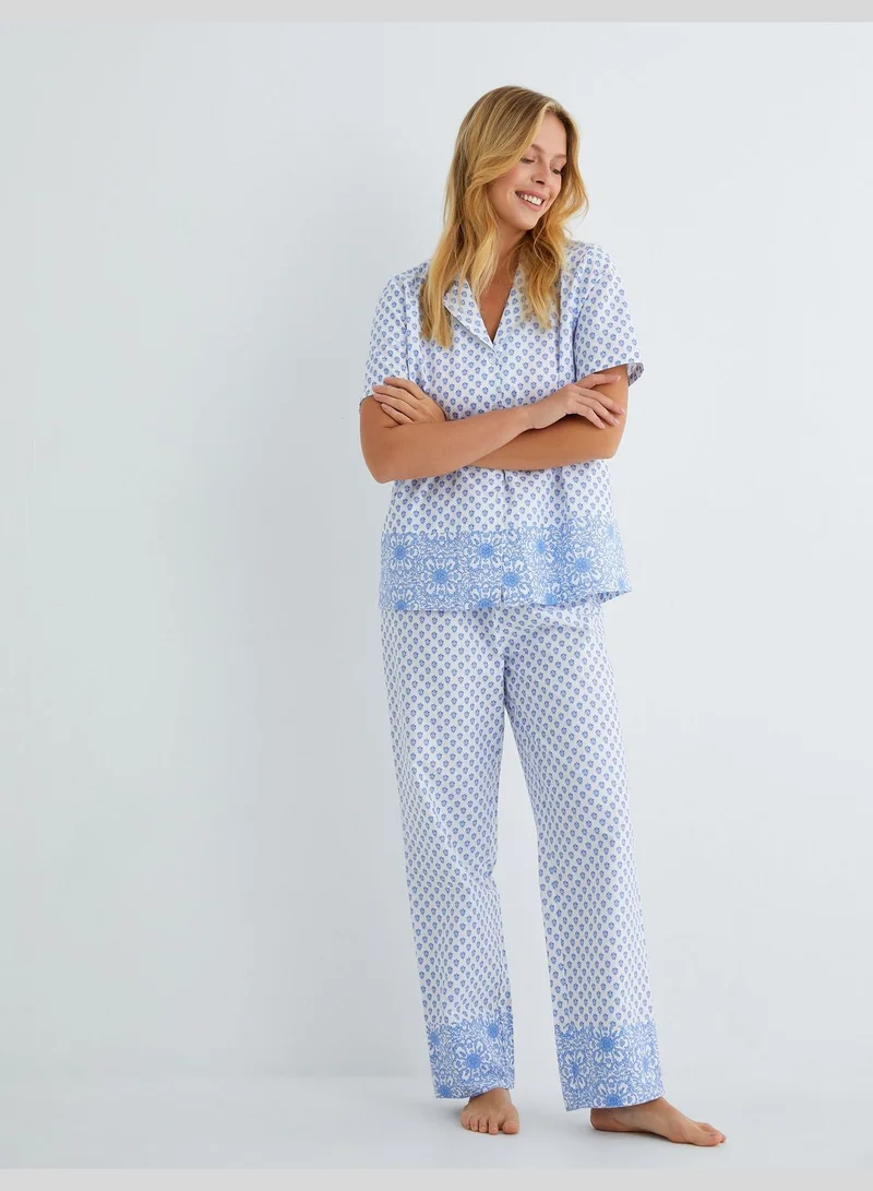 كوتون سروال بيجامة قطني بخصر مطاطي وساق مستقيمة