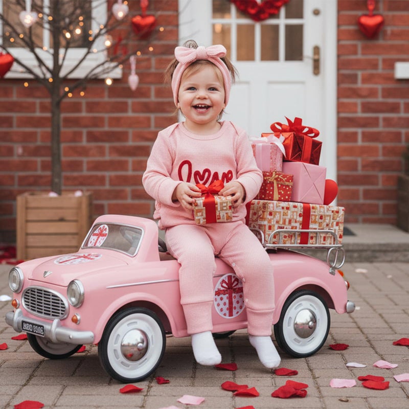 Amnnchya Newborn Baby Girl Valentines Outfit Cute Love Romper Waffle Long Sleeve Ruffle Jumpsuit Infant Girls Spring Clothes (Pink, 0-3 Months) - Image 3