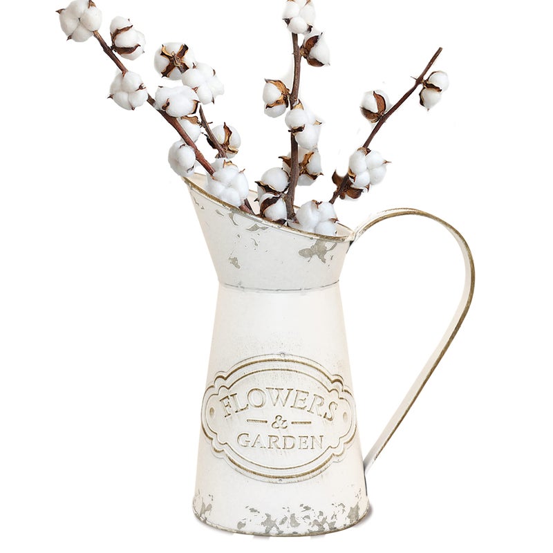 Soyizom Shabby Chic White Jug Vase  Farmhouse Rustic Decorative Pitcher  Vintage French Galvanized Metal Vase  Country Primitive Jug for Artificial Dried Flowers  87H Tall