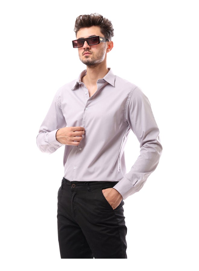 Andora Classic Solid Turn Down Collar Shirt_Grey  - Image 3