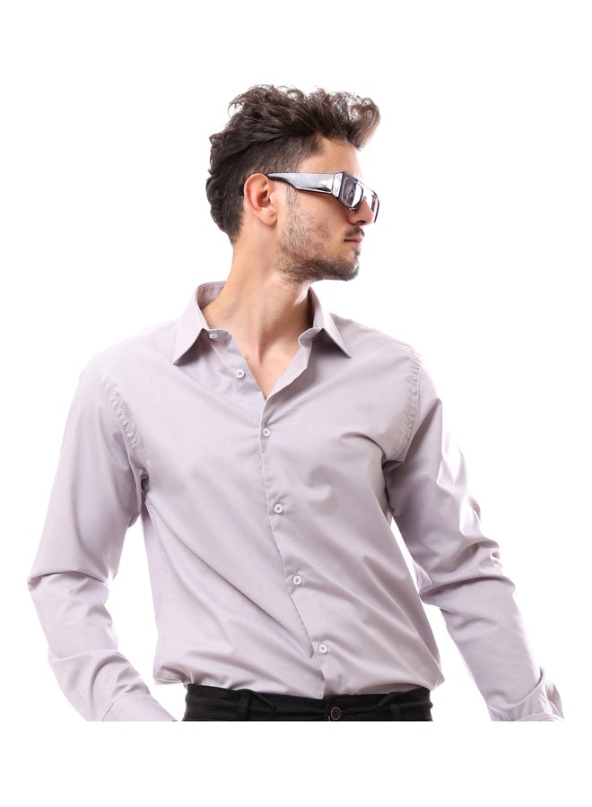Andora Classic Solid Turn Down Collar Shirt_Grey  - Image 5