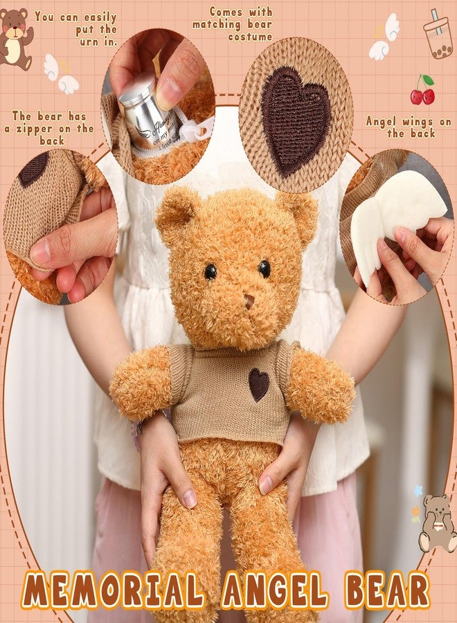Kenning 5 Pcs Funeral Gift Set Cremation Stuffed Bear for Ashes with Spoon Tiny Urn Keepsake Acrylic Heart Shaped Memorial Plaque Decor Bracelet with Wings for Remember Loss of Loved One (Brown) - Image 3