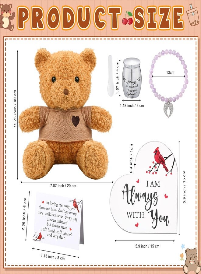 Kenning 5 Pcs Funeral Gift Set Cremation Stuffed Bear for Ashes with Spoon Tiny Urn Keepsake Acrylic Heart Shaped Memorial Plaque Decor Bracelet with Wings for Remember Loss of Loved One (Brown) - Image 2