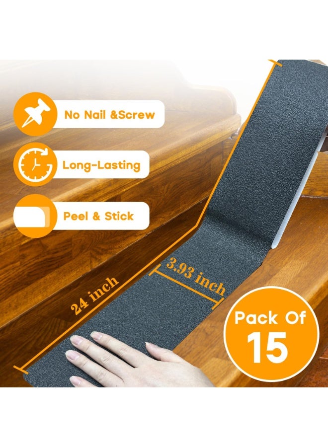 SANMUGEED 15Pack Non-Slip Stair Treads for Wooden Steps - 4" x 30" Pre-Cut Anti-Slip Strips with Roller - Adhesive Stair Safety Treads - Ideal for Kids, Elders, and Pets - Image 2