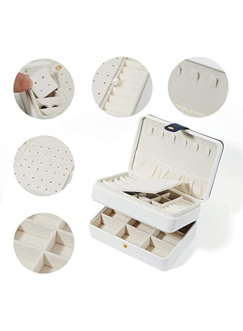 Luckam Travel Jewelry Organizer, Pu Leather Portable Jewelry Case for Women Girls, Small Double Layer Travel Jewelry Box for Stud Earrings, Rings, Necklaces, Bracelets, White - Image 2