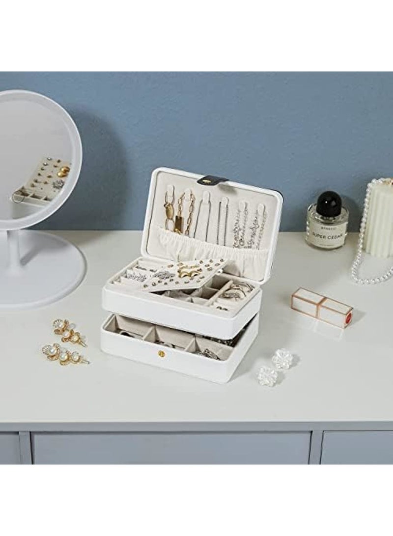 Luckam Travel Jewelry Organizer, Pu Leather Portable Jewelry Case for Women Girls, Small Double Layer Travel Jewelry Box for Stud Earrings, Rings, Necklaces, Bracelets, White - Image 4