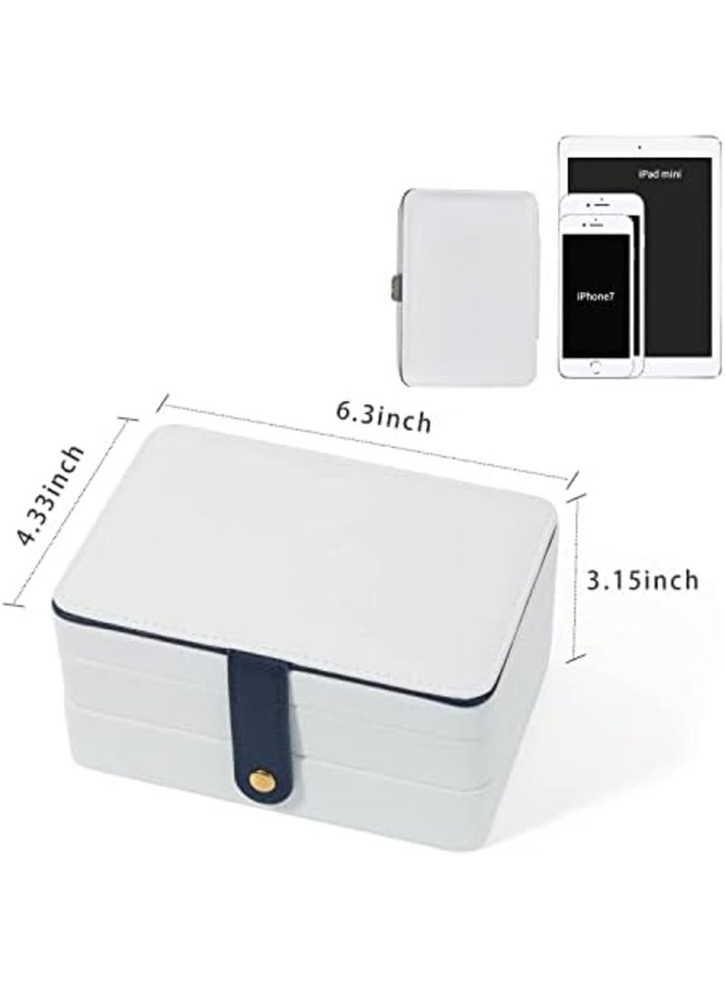 Luckam Travel Jewelry Organizer, Pu Leather Portable Jewelry Case for Women Girls, Small Double Layer Travel Jewelry Box for Stud Earrings, Rings, Necklaces, Bracelets, White - Image 5