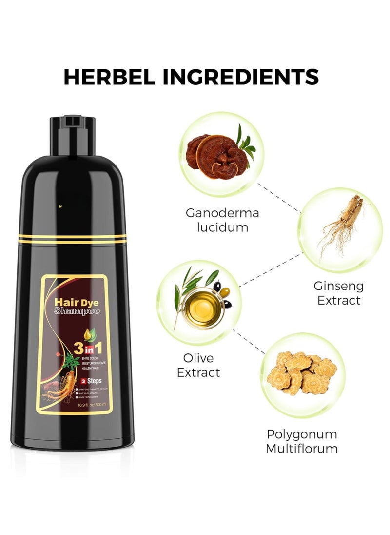 ORTUK - 500ML Hair Dye Shampoo, 3 in 1 Hair Colour Shampoo Instant Result in 5 Minutes, Long Lasting Hair Dyeing Shampoo, Dye Gray Hair to Coffee Brown Hair, Ammonia Free Healthy Hair Care for Men and Women - Image 1