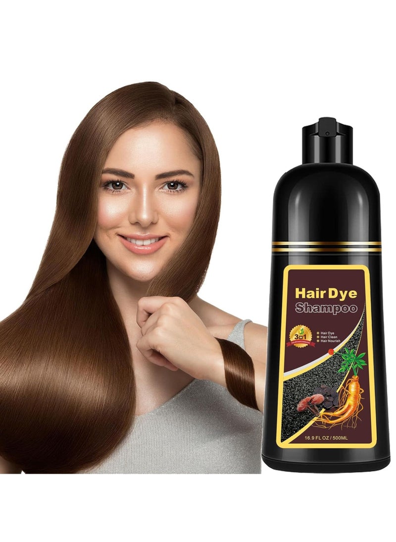 ORTUK - 500ML Hair Dye Shampoo, 3 in 1 Hair Colour Shampoo Instant Result in 5 Minutes, Long Lasting Hair Dyeing Shampoo, Dye Gray Hair to Coffee Brown Hair, Ammonia Free Healthy Hair Care for Men and Women - Image 1