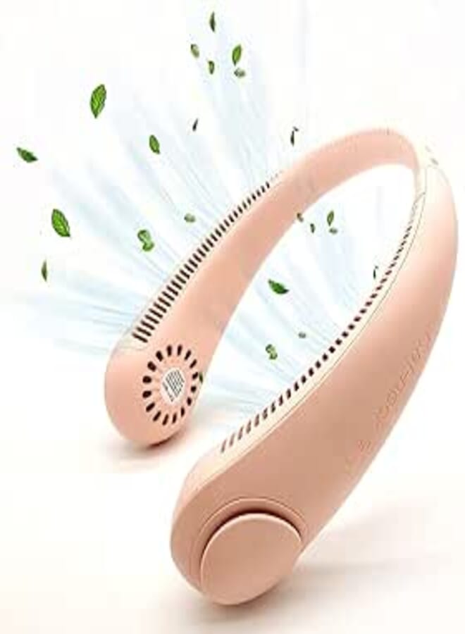 Padom Neck Fan, Hands Free 360° Cooling Personal Fan, USB Rechargeable Portable Neck Fan with 3 Wind Speed for Traveling Office Sports (Pink)