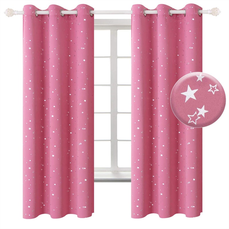 BGment Bression Pink Star Room ستائر غامق لغرفة نوم Kid - Grommet معزول حراري معزول الستائر المطبوعة لفتاة مجموعة من 2 لوحات 38 × 45 بوصة - Image 1